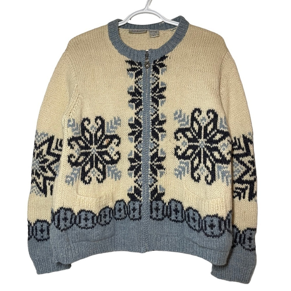𝅺vintage Skyr Nordic Snowflake Wool Full Zip Sweater size S